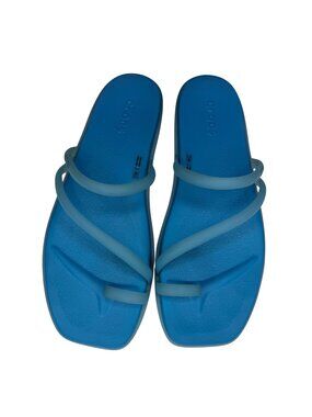 Crocs Miami Frosted Blue Tinted Glass Toe Loop Summer Sandal Women sz 10